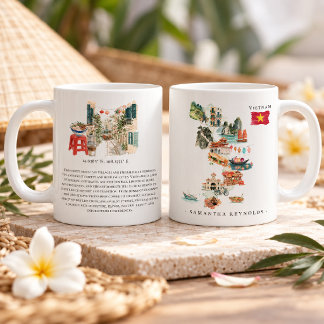 Watercolor Illustrated Map Vietnam | Monogram Coffee Mug