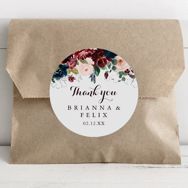 Watercolor Illustrated Thank You Wedding Favour Classic Round Sticker (Creator Uploaded)