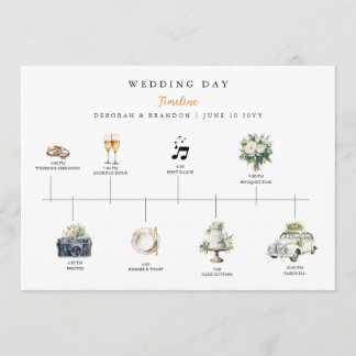 Watercolor Illustrated Wedding day Timeline  Program
