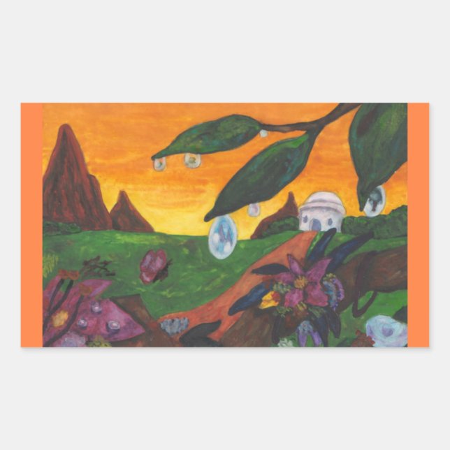 Watercolor Illustration Butterfly Fantasy World Rectangular Sticker (Front)