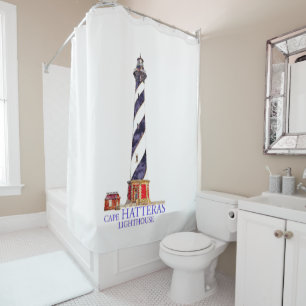 Watercolor Illustration Cape Hatteras Lighthouse Shower Curtain