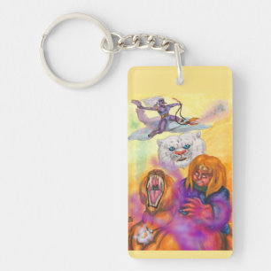 Watercolor Illustration Fantasy Warrior rides Lion Key Ring