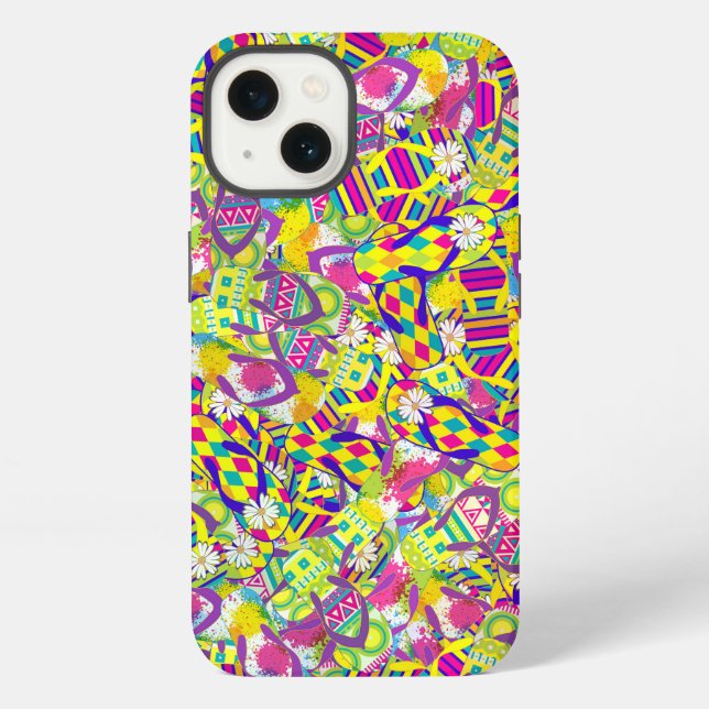 Watercolor Illustration, Flip Flop Pattern iPhone Case (Back)