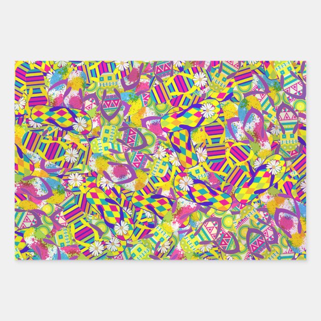 Watercolor Illustration, Flip Flop Pattern Wrapping Paper Sheet (Front)