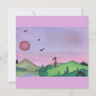 Watercolor Illustration Mediaeval Tower Nature Sun Invitation