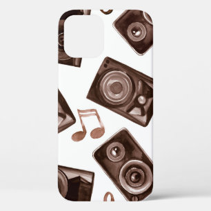 Watercolor illustration music speakers with notes  iPhone 12 case
