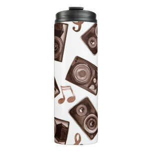 Watercolor illustration music speakers with notes thermal tumbler