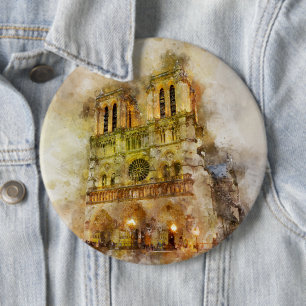 Watercolor Illustration Notre Dame Cathedral Paris 6 Cm Round Badge