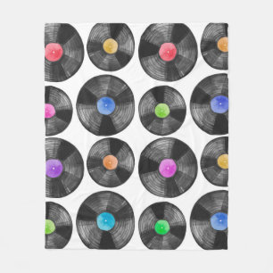 Watercolor illustration of a vinyl lp retro record fleece blanket