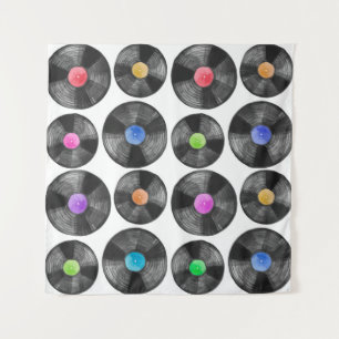 Watercolor illustration of a vinyl lp retro record tapestry