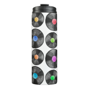 Watercolor illustration of a vinyl lp retro record thermal tumbler