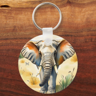 Watercolor Illustration of an Elephant Key Ring