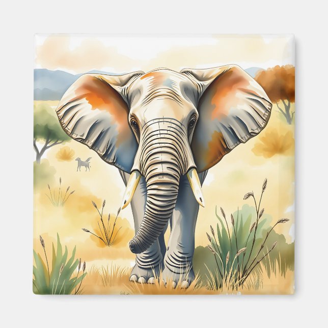 Watercolor Illustration of an Elephant Magnet (Front)