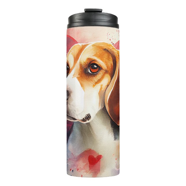 Watercolor Illustration of Dog With Heart  Thermal Tumbler (Front)