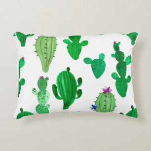 Watercolor illustration of green ink desert cactus decorative cushion