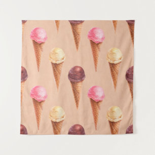 Watercolor illustration of ice cream. Seamless pat Tapestry