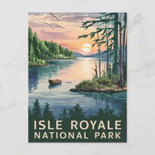 Watercolor Illustration of Isle Royale Holiday Postcard