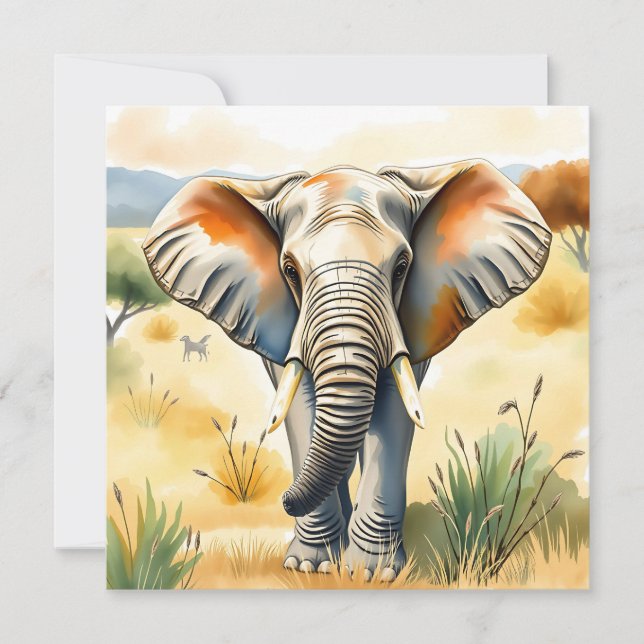 Watercolor Illustration of Mama and Baby Elephant (Front)