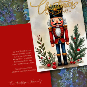 Watercolor Illustration of Nutcracker Christmas Holiday Card