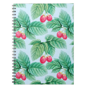 Watercolor illustration of raspberries. Seamless p Notebook