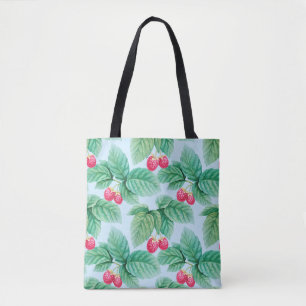 Watercolor illustration of raspberries. Seamless p Tote Bag