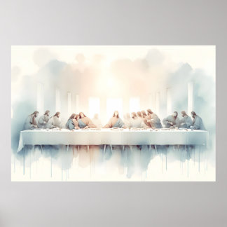 Watercolor illustration of the Last Supper  Poster