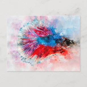 Watercolor illustration of tropic Siamese fighting Postcard