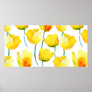 Watercolor illustration of tulips. Seamless patter Poster