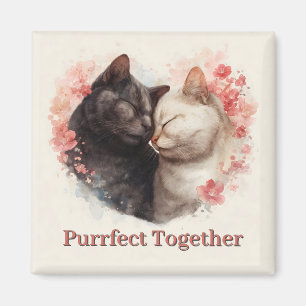 Watercolor Illustration of Two Cats Nuzzling Magnet