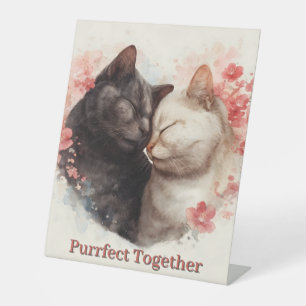Watercolor Illustration of Two Cats Nuzzling Pedestal Sign