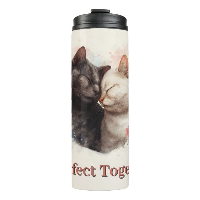 Watercolor Illustration of Two Cats Nuzzling Thermal Tumbler (Front)