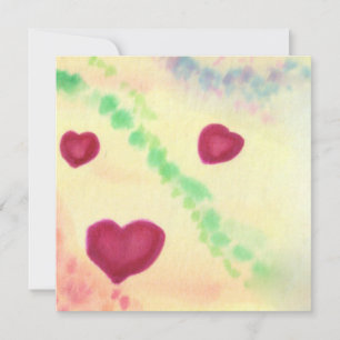 Watercolor Illustration Three Hearts Love Symbol Holiday Card