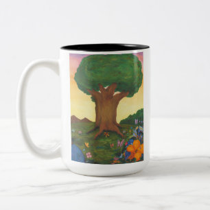 Watercolor Illustration Tree Life Fantasy Art Love Two-Tone Coffee Mug