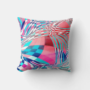 Watercolor illustration with graphic linear waves cushion
