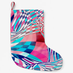 Watercolor illustration with graphic linear waves small christmas stocking