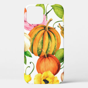 Watercolor illustration with pumpkins and sunflowe iPhone 12 case