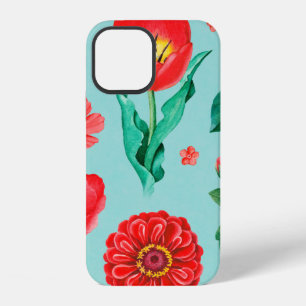 Watercolor illustrations of red flowers. Seamless iPhone 12 Case