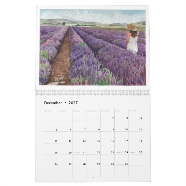 Watercolor Images of YL Lavender & More Calendar (Dec 2027)