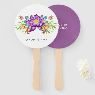 Watercolor Indian Lotus Flower Hand Fan