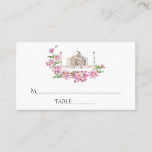 Watercolor Indian Lotus Flower Taj Mahal Place Card