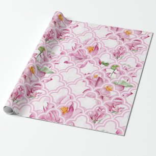 Watercolor Indian Lotus Flower Wrapping Paper
