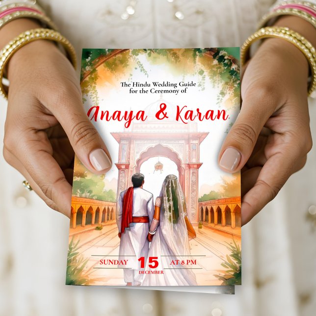 Watercolor Indian Wedding Program Hindu Ceremony Flyer (Elegant Indian Wedding Program Hindu Ceremony Guid Flyer)