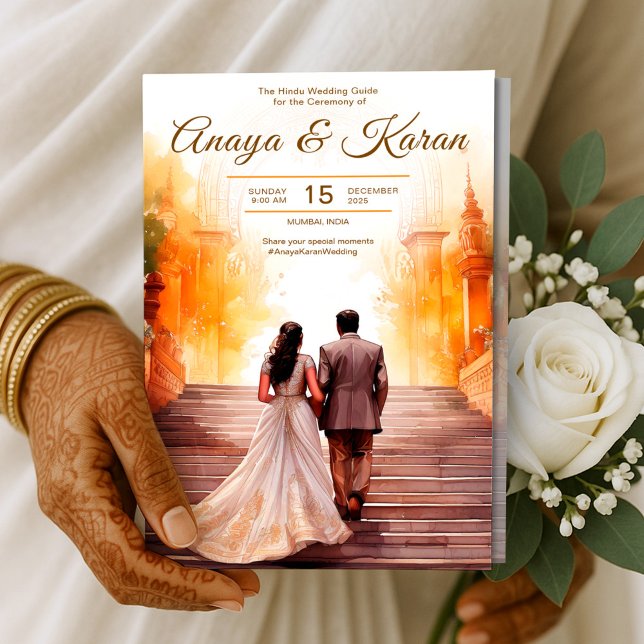 Watercolor Indian Wedding Program Hindu Ceremony  Flyer (Elegant Indian Wedding Program Hindu Ceremony Guid Flyer)