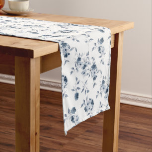Watercolor Indigo Blue Floral Table Runner