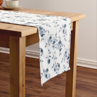 Watercolor Indigo Blue Floral Table Runner