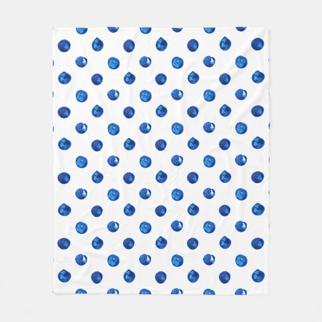 Watercolor indigo blue polka dots pattern fleece blanket (Front)