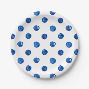 Watercolor indigo blue polka dots pattern paper plate