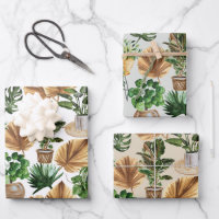 Watercolor Indoor House Plants Boho Palm Leaves