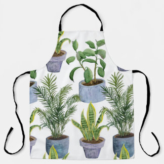 Watercolor Indoor Houseplants: Lush Greenery Elega Apron
