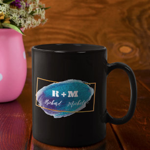 Watercolor Initial Letter Monogram Name Couple Cof Mug